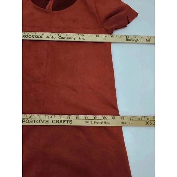 Vintage How. Very. Loved. Orange Mini Dress Women's Size Small Suede Raw Hem - Picture 4 of 6